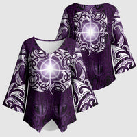 New Zealand Matariki Waipunarangi Kimono Sleeve Blouse Maori Moko Purple Galaxy