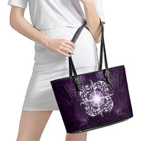 New Zealand Matariki Waipunarangi Leather Tote Bag Maori Moko Purple Galaxy
