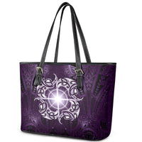 New Zealand Matariki Waipunarangi Leather Tote Bag Maori Moko Purple Galaxy