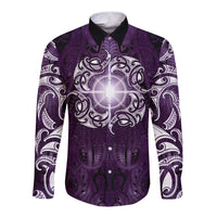 New Zealand Matariki Waipunarangi Long Sleeve Button Shirt Maori Moko Purple Galaxy