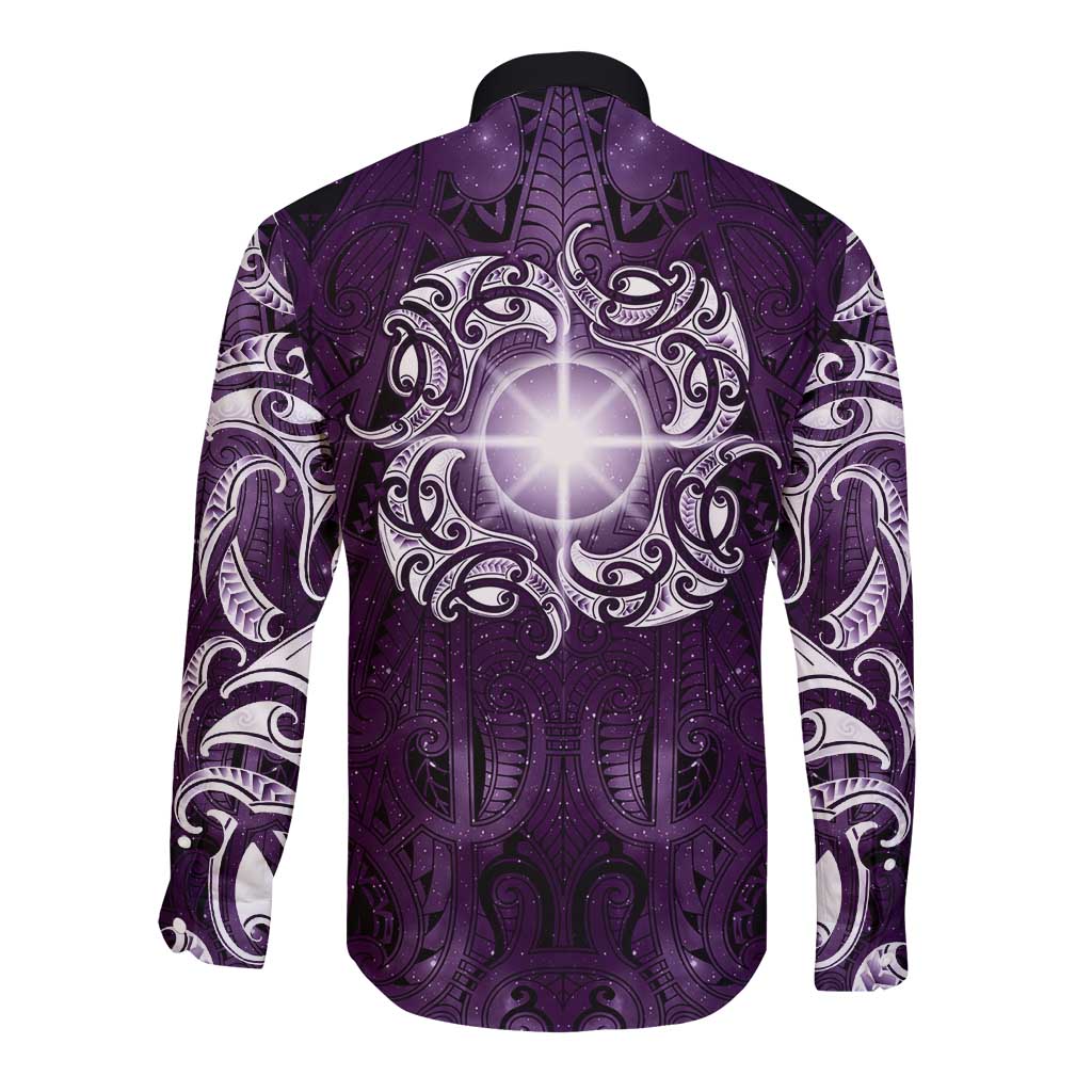 New Zealand Matariki Waipunarangi Long Sleeve Button Shirt Maori Moko Purple Galaxy