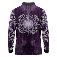 New Zealand Matariki Waipunarangi Long Sleeve Polo Shirt Maori Moko Purple Galaxy
