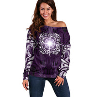 New Zealand Matariki Waipunarangi Off Shoulder Sweater Maori Moko Purple Galaxy