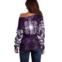 New Zealand Matariki Waipunarangi Off Shoulder Sweater Maori Moko Purple Galaxy