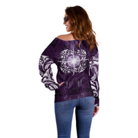 New Zealand Matariki Waipunarangi Off Shoulder Sweater Maori Moko Purple Galaxy