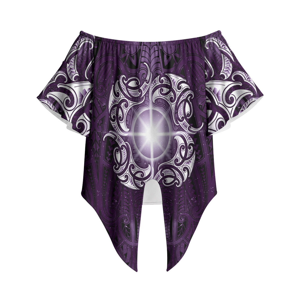 New Zealand Matariki Waipunarangi Off Shoulder Wrap Waist Top Maori Moko Purple Galaxy LT05 Purple - Polynesian Pride