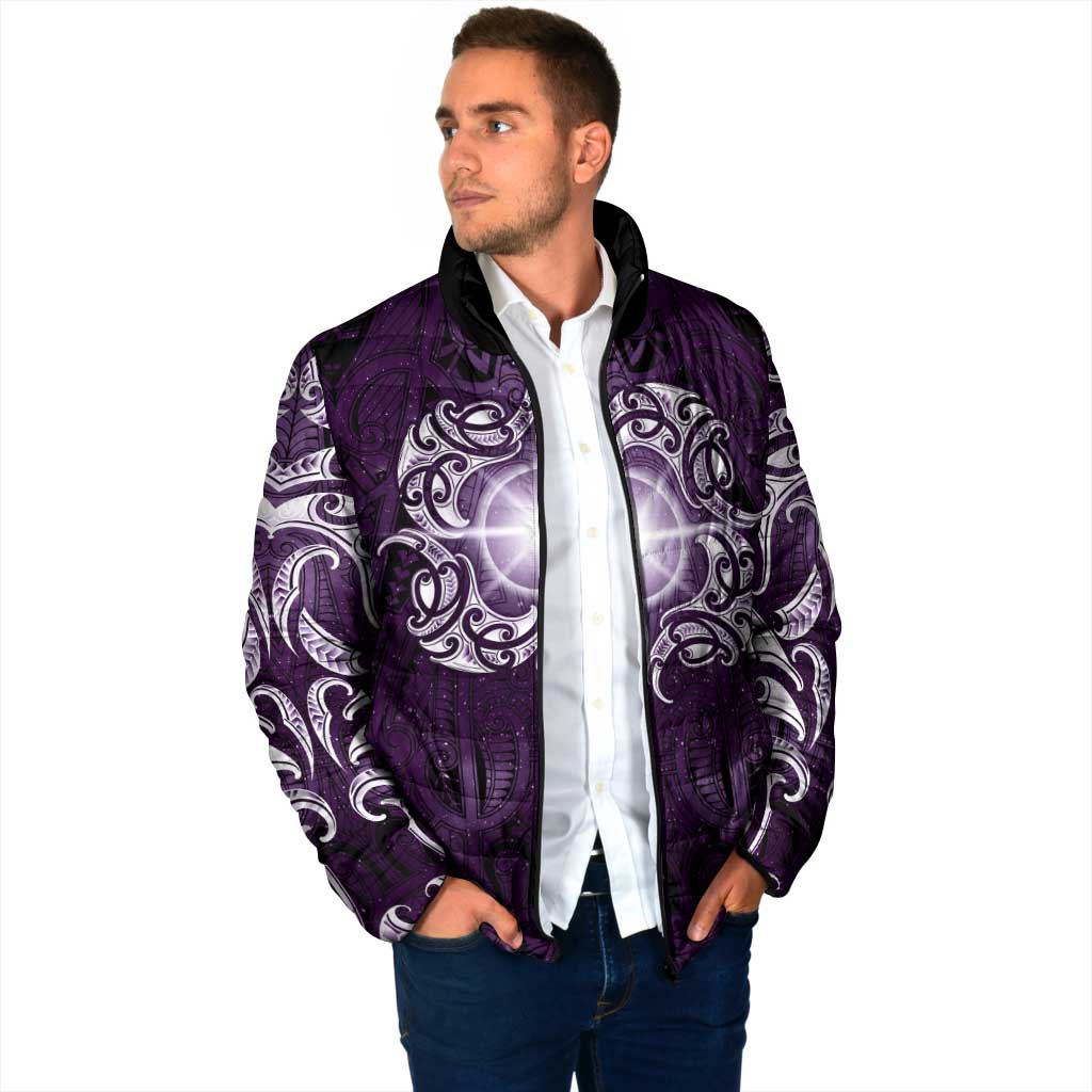 New Zealand Matariki Waipunarangi Padded Jacket Maori Moko Purple Galaxy
