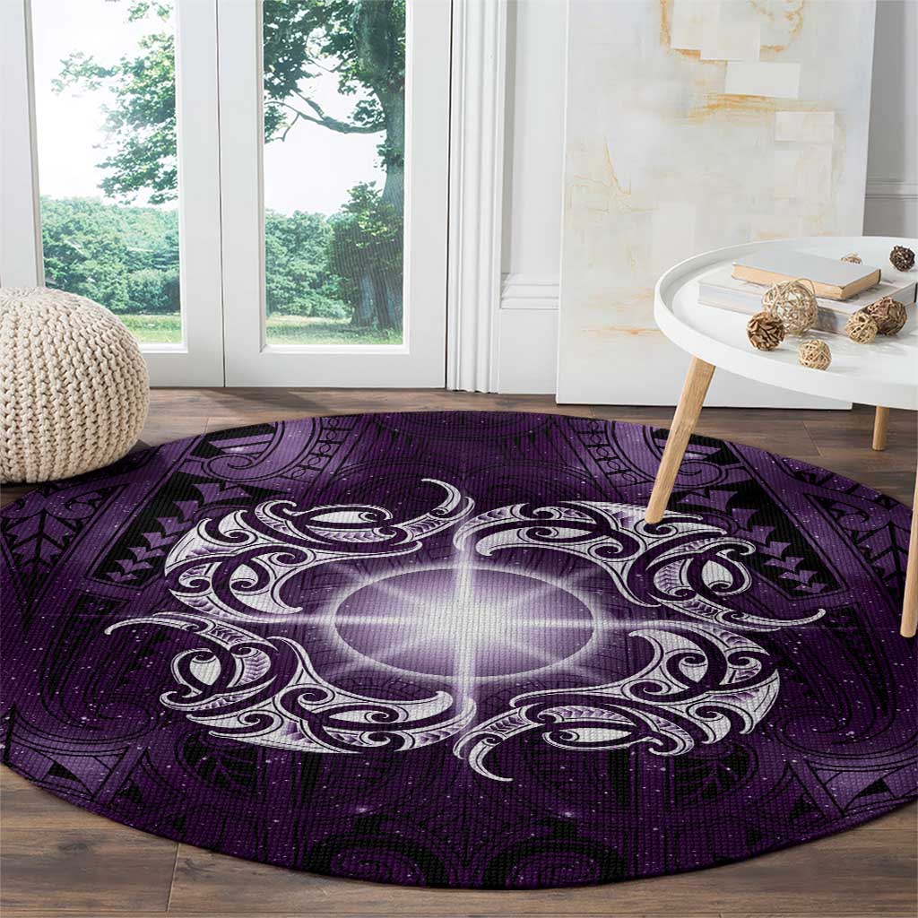 New Zealand Matariki Waipunarangi Round Carpet Maori Moko Purple Galaxy