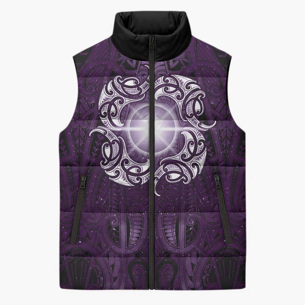 New Zealand Matariki Waipunarangi Sleeveless Puffer Jacket Maori Moko Purple Galaxy