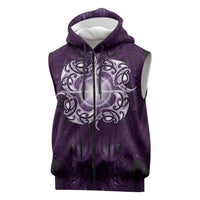 New Zealand Matariki Waipunarangi Sleeveless Zip Hoodie Maori Moko Purple Galaxy
