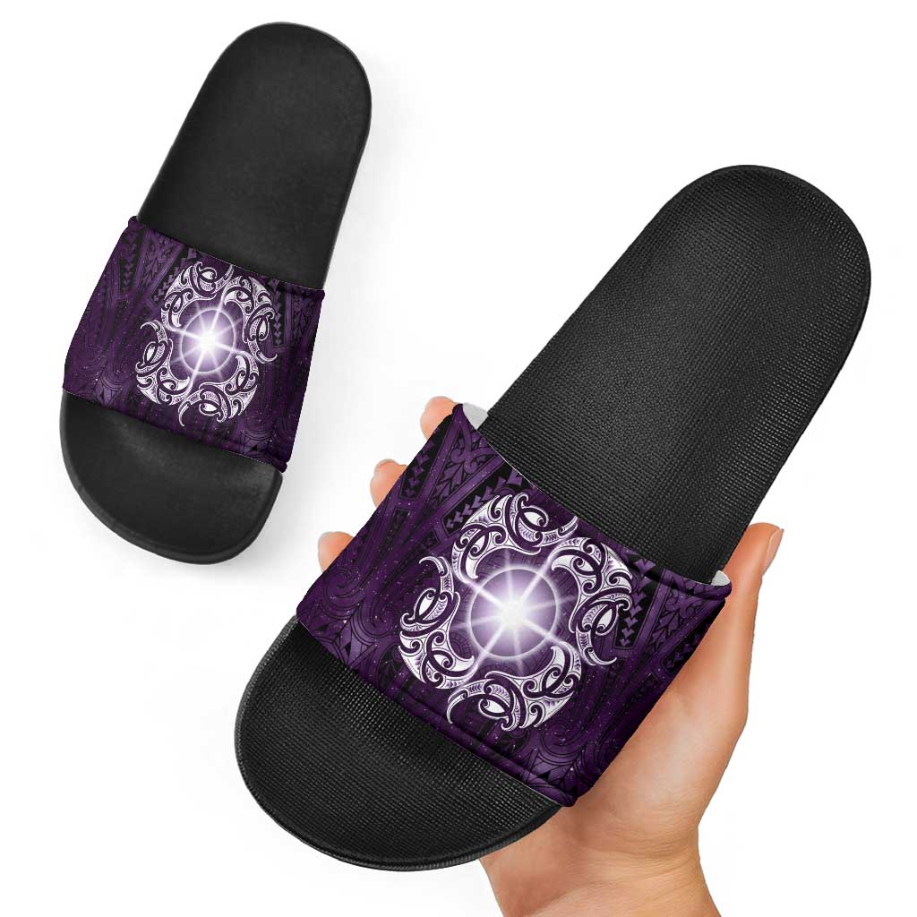 New Zealand Matariki Waipunarangi Slide Sandals Maori Moko Purple Galaxy