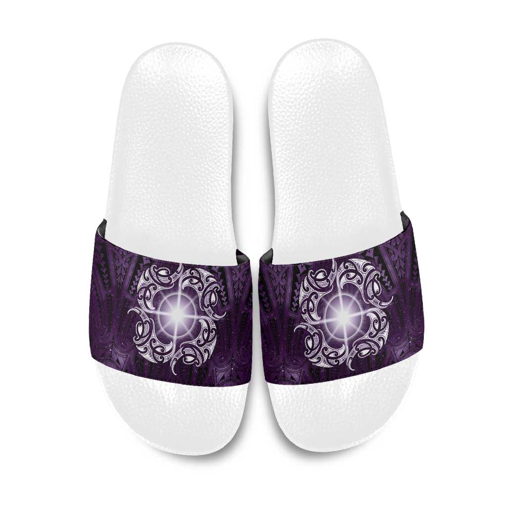 New Zealand Matariki Waipunarangi Slide Sandals Maori Moko Purple Galaxy