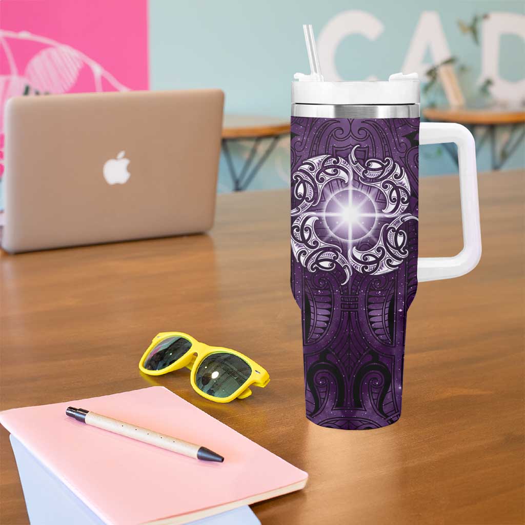 New Zealand Matariki Waipunarangi Tumbler With Handle Maori Moko Purple Galaxy