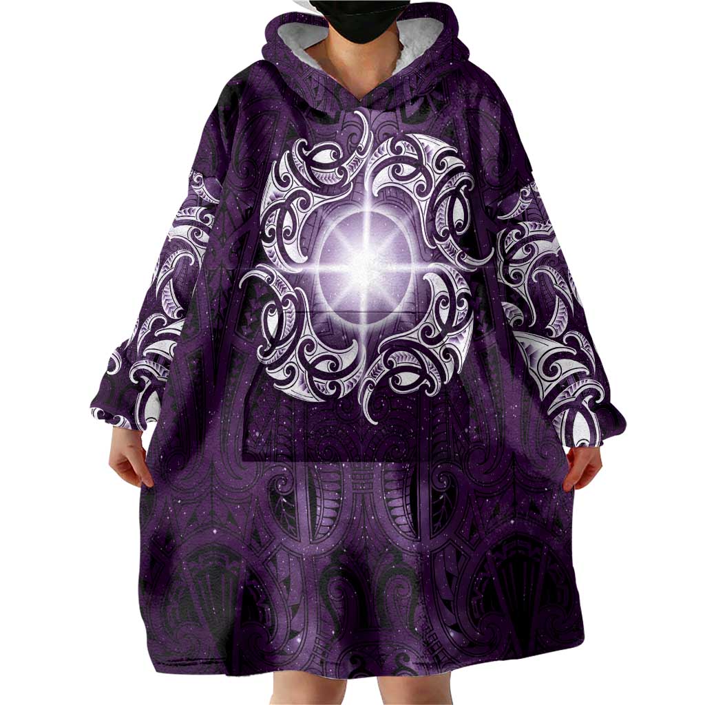 New Zealand Matariki Waipunarangi Wearable Blanket Hoodie Maori Moko Purple Galaxy