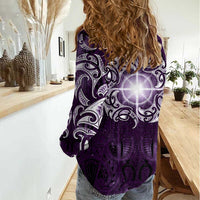 New Zealand Matariki Waipunarangi Women Casual Shirt Maori Moko Purple Galaxy