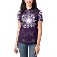 New Zealand Matariki Waipunarangi Women Polo Shirt Maori Moko Purple Galaxy