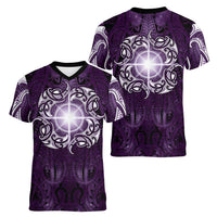 New Zealand Matariki Waipunarangi Women V-Neck T-Shirt Maori Moko Purple Galaxy