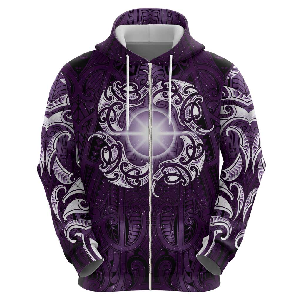 New Zealand Matariki Waipunarangi Zip Hoodie Maori Moko Purple Galaxy