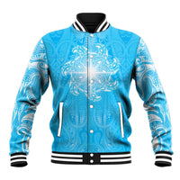 New Zealand Matariki Waiti Baseball Jacket Maori Moko Cyan Galaxy LT05 Unisex Cyan - Polynesian Pride
