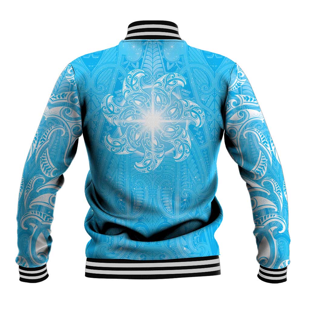 New Zealand Matariki Waiti Baseball Jacket Maori Moko Cyan Galaxy LT05 - Polynesian Pride