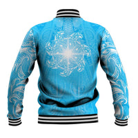 New Zealand Matariki Waiti Baseball Jacket Maori Moko Cyan Galaxy LT05 - Polynesian Pride