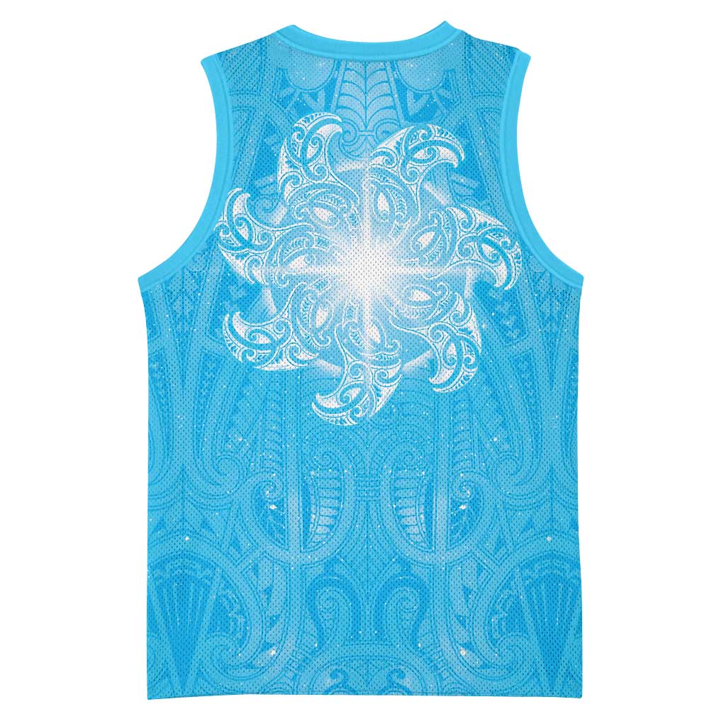 New Zealand Matariki Waiti Basketball Jersey Maori Moko Cyan Galaxy