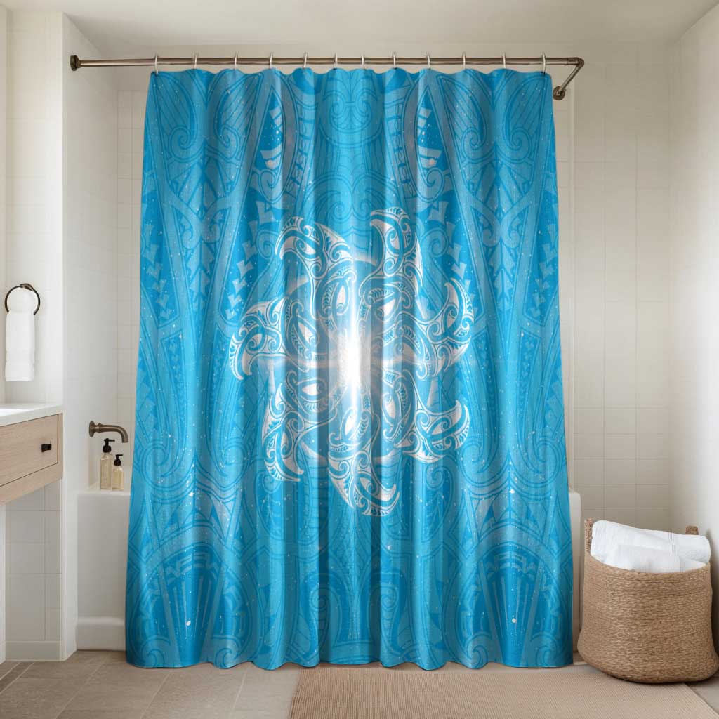 New Zealand Matariki Waiti Bathroom Set Maori Moko Cyan Galaxy LT05 Shower Curtain Only Cyan - Polynesian Pride
