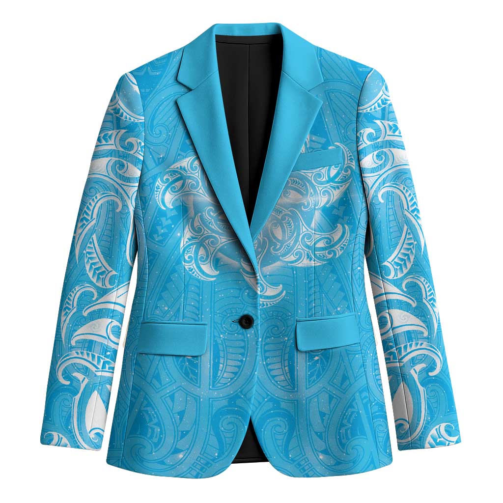 New Zealand Matariki Waiti Blazer Maori Moko Cyan Galaxy LT05 Unisex Cyan - Polynesian Pride