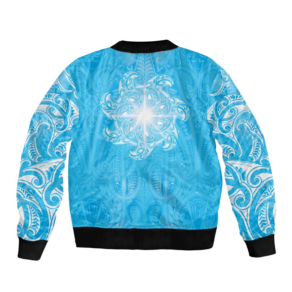 New Zealand Matariki Waiti Bomber Jacket Maori Moko Cyan Galaxy