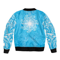 New Zealand Matariki Waiti Bomber Jacket Maori Moko Cyan Galaxy