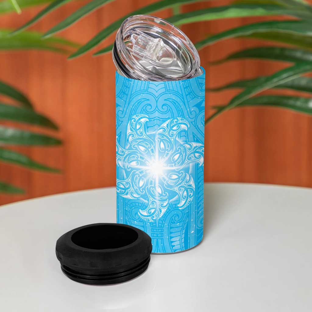 New Zealand Matariki Waiti 4 in 1 Can Cooler Tumbler Maori Moko Cyan Galaxy