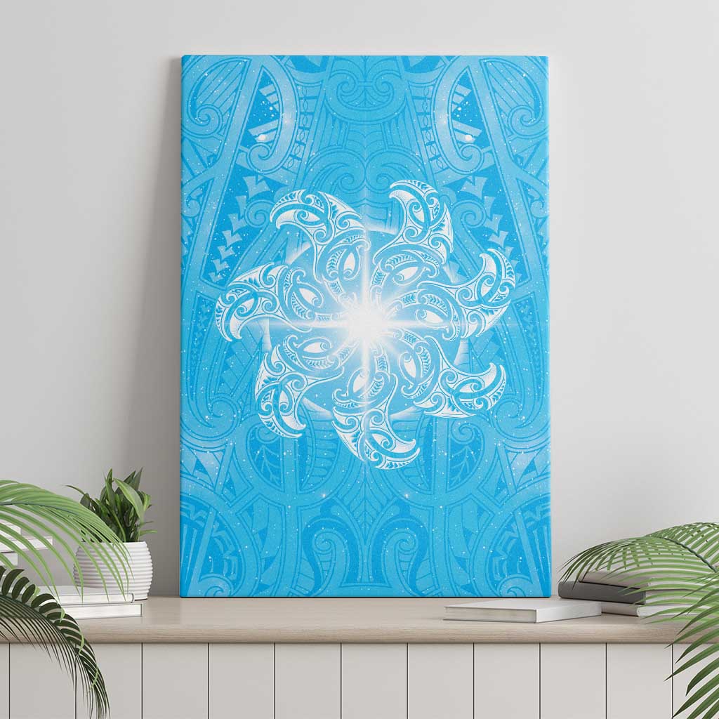 New Zealand Matariki Waiti Canvas Wall Art Maori Moko Cyan Galaxy