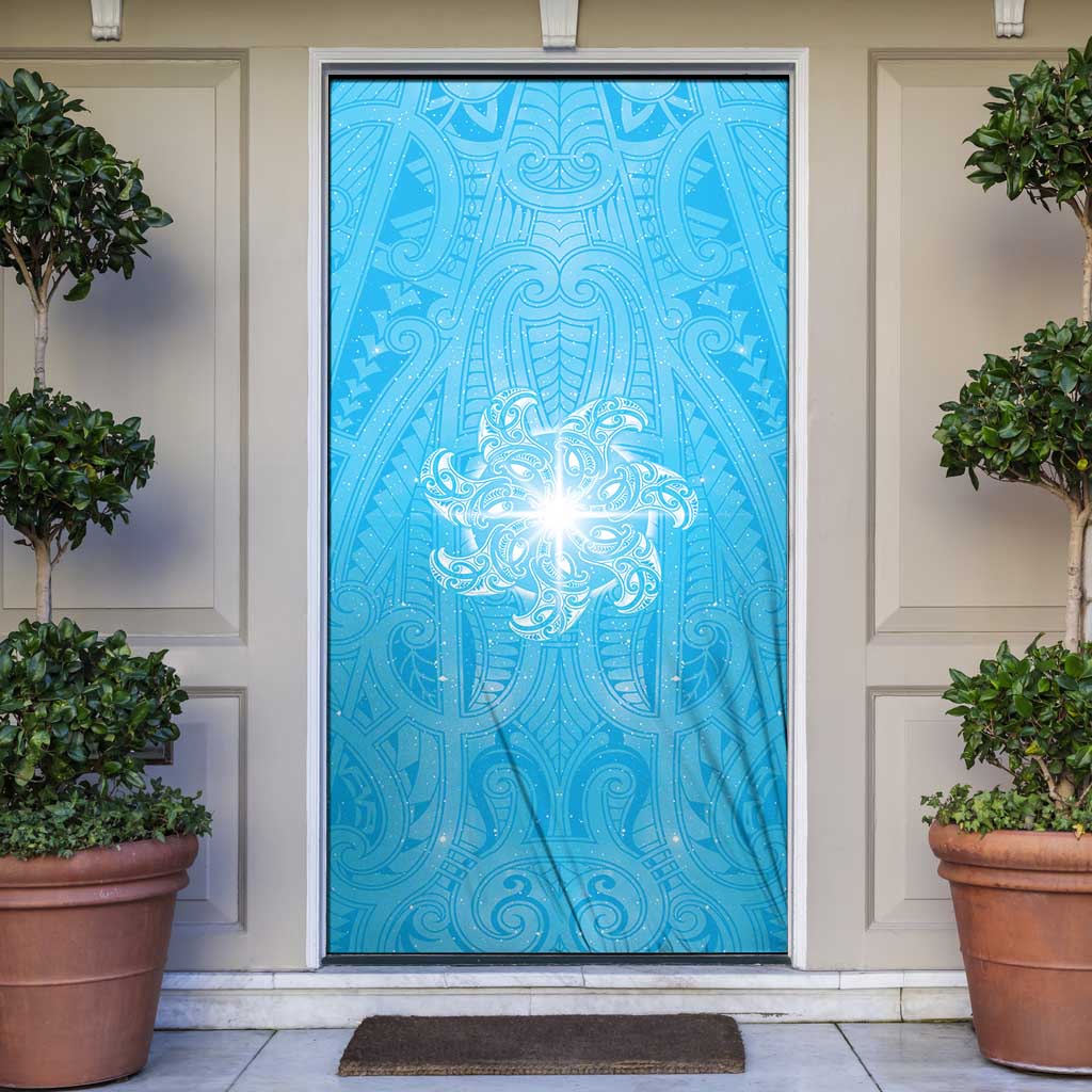 New Zealand Matariki Waiti Door Cover Maori Moko Cyan Galaxy LT05 Cyan - Polynesian Pride