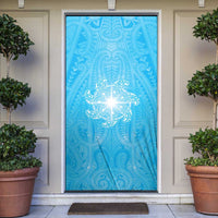 New Zealand Matariki Waiti Door Cover Maori Moko Cyan Galaxy LT05 Cyan - Polynesian Pride