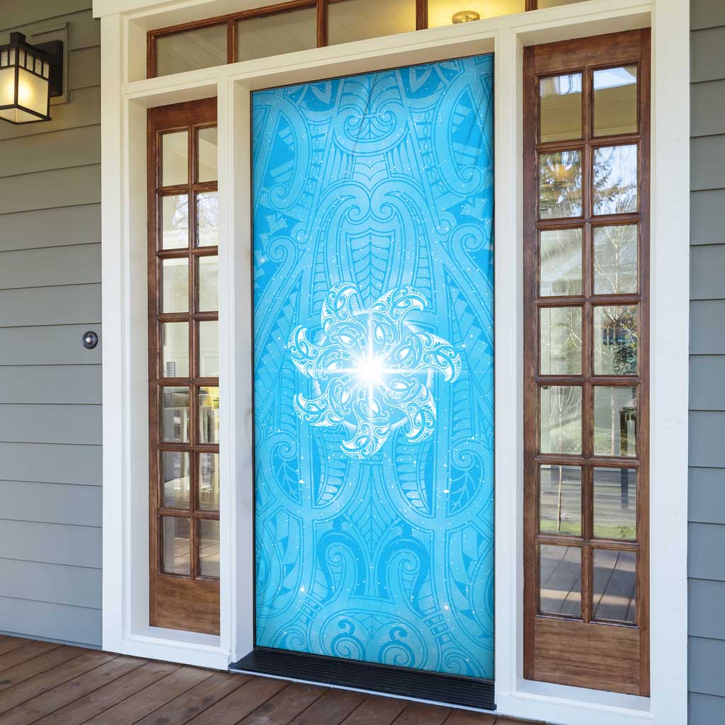 New Zealand Matariki Waiti Door Cover Maori Moko Cyan Galaxy LT05 - Polynesian Pride