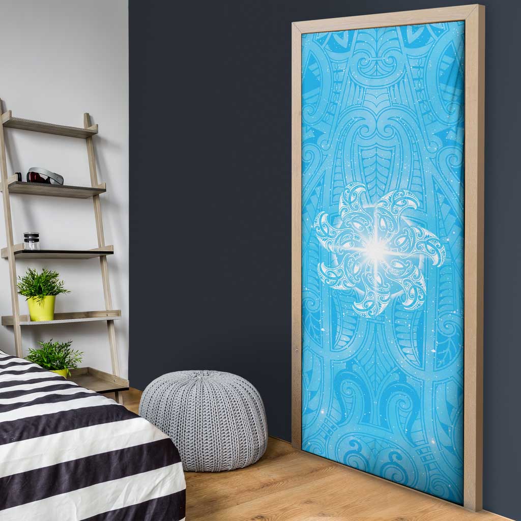 New Zealand Matariki Waiti Door Cover Maori Moko Cyan Galaxy LT05 - Polynesian Pride