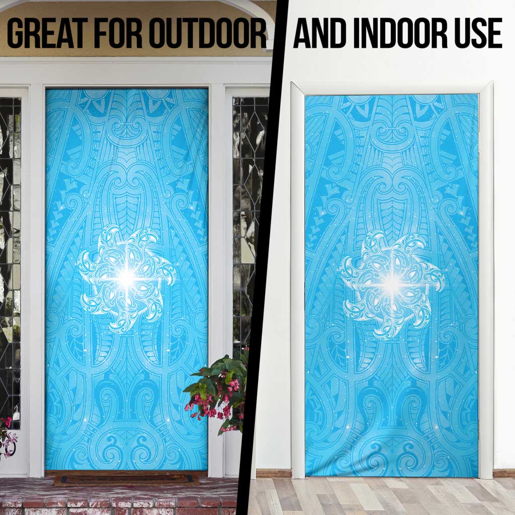 New Zealand Matariki Waiti Door Cover Maori Moko Cyan Galaxy LT05 - Polynesian Pride