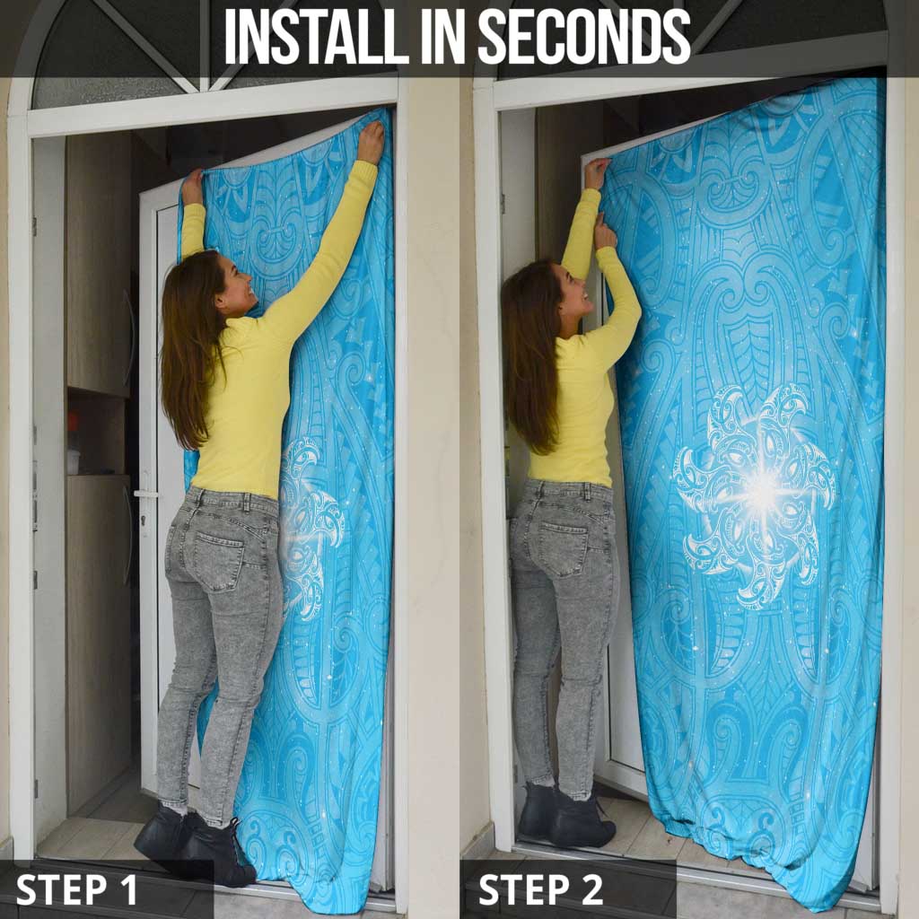 New Zealand Matariki Waiti Door Cover Maori Moko Cyan Galaxy LT05 - Polynesian Pride
