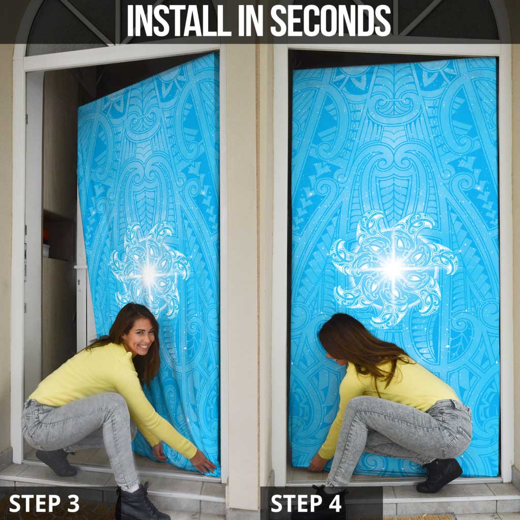 New Zealand Matariki Waiti Door Cover Maori Moko Cyan Galaxy LT05 - Polynesian Pride