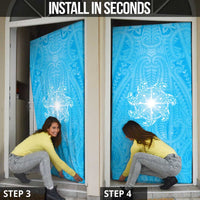 New Zealand Matariki Waiti Door Cover Maori Moko Cyan Galaxy LT05 - Polynesian Pride