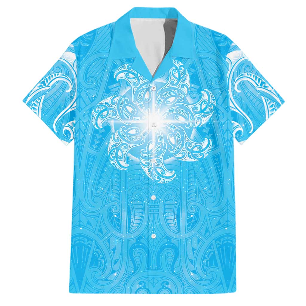 New Zealand Matariki Waiti Family Matching Long Sleeve Bodycon Dress and Hawaiian Shirt Maori Moko Cyan Galaxy