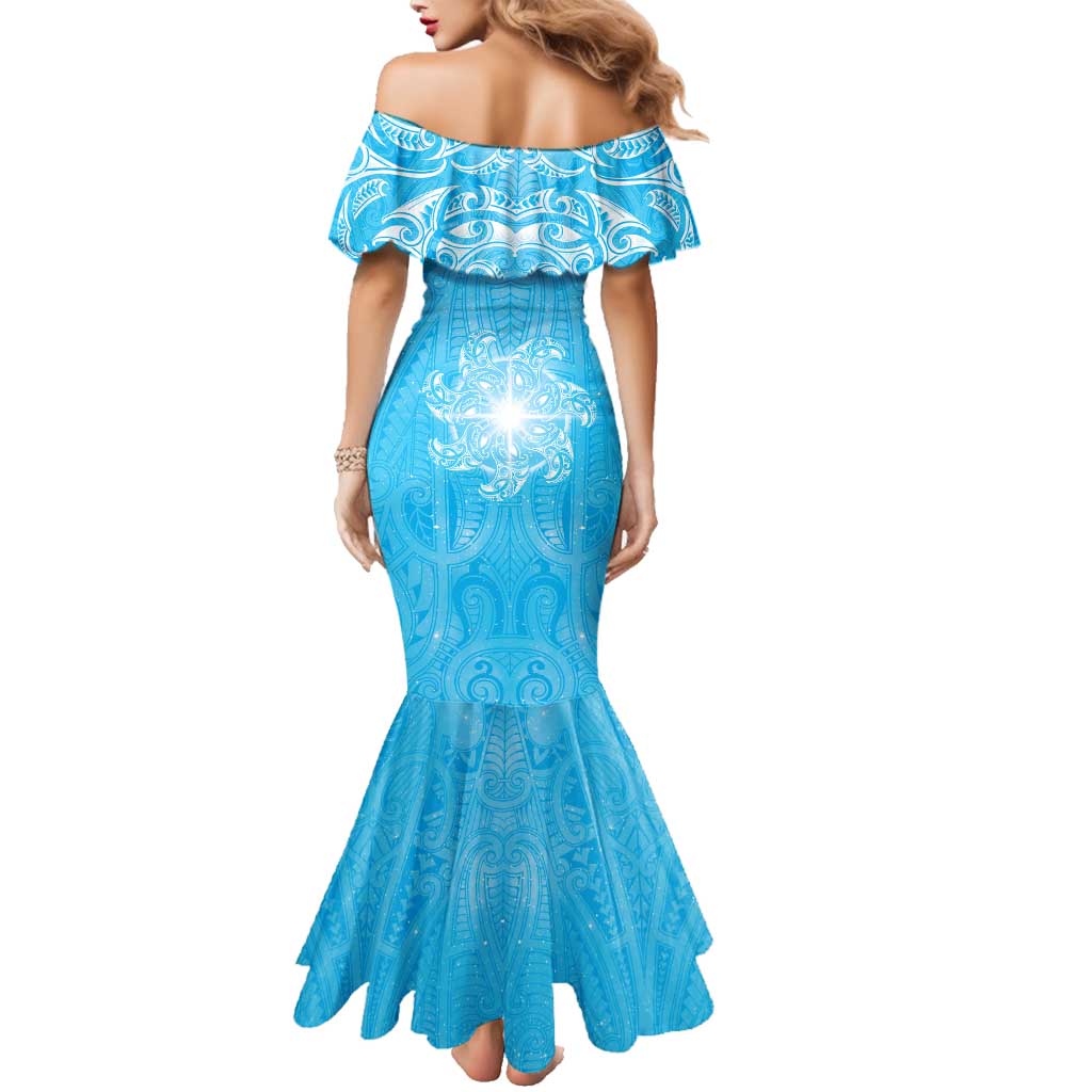 New Zealand Matariki Waiti Family Matching Mermaid Dress and Hawaiian Shirt Maori Moko Cyan Galaxy