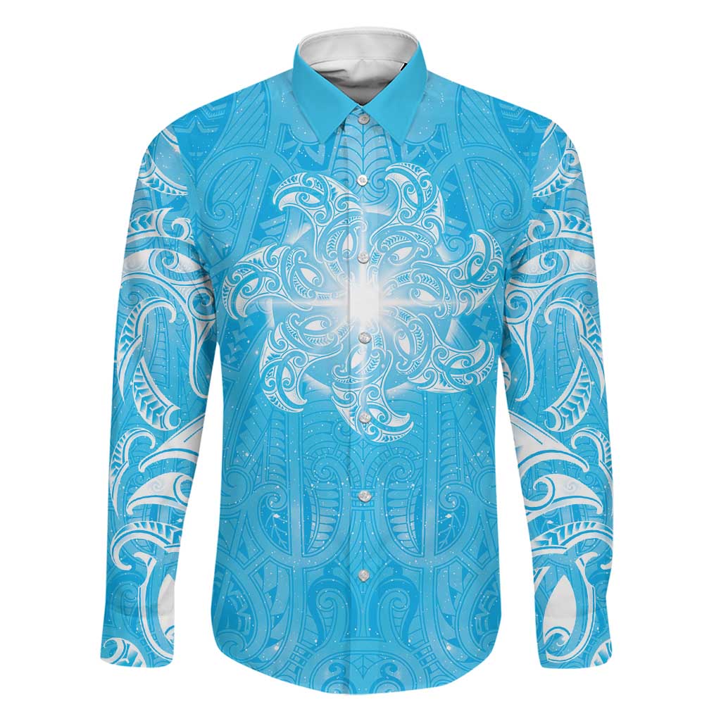 New Zealand Matariki Waiti Family Matching Puletasi and Hawaiian Shirt Maori Moko Cyan Galaxy