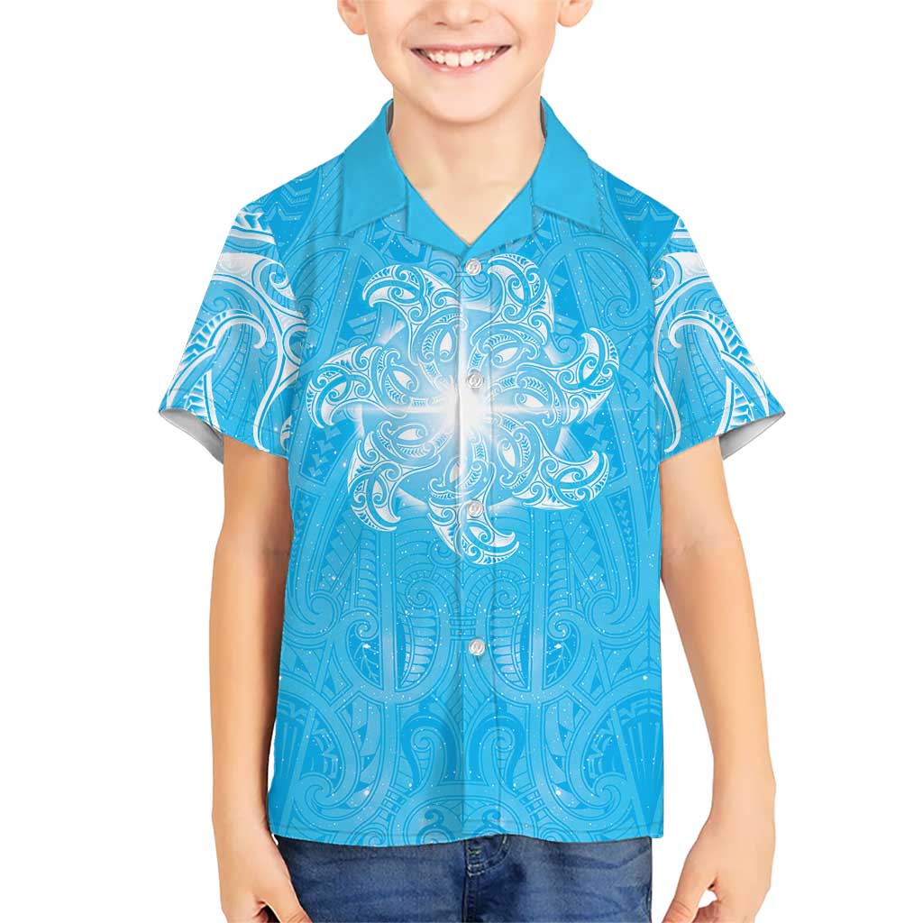 New Zealand Matariki Waiti Family Matching Puletasi and Hawaiian Shirt Maori Moko Cyan Galaxy