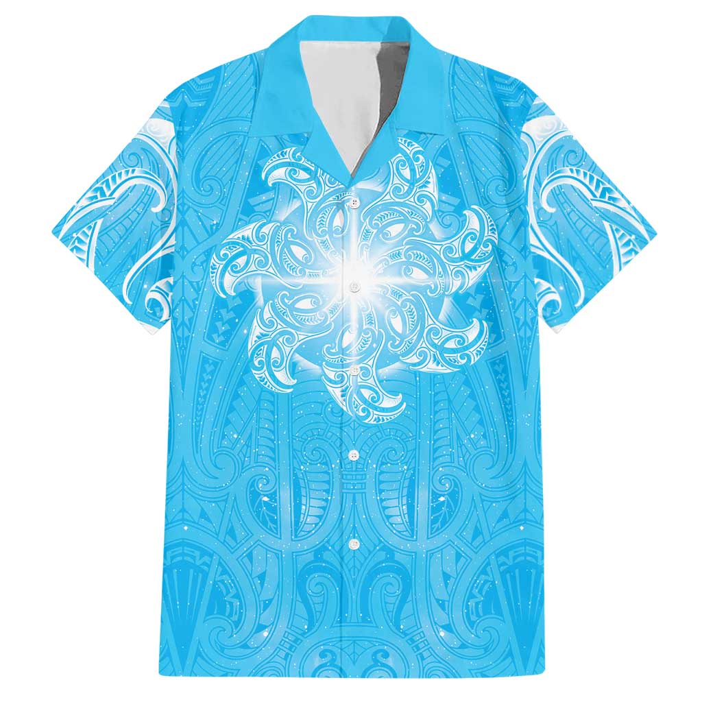 New Zealand Matariki Waiti Hawaiian Shirt Maori Moko Cyan Galaxy LT05 Cyan - Polynesian Pride