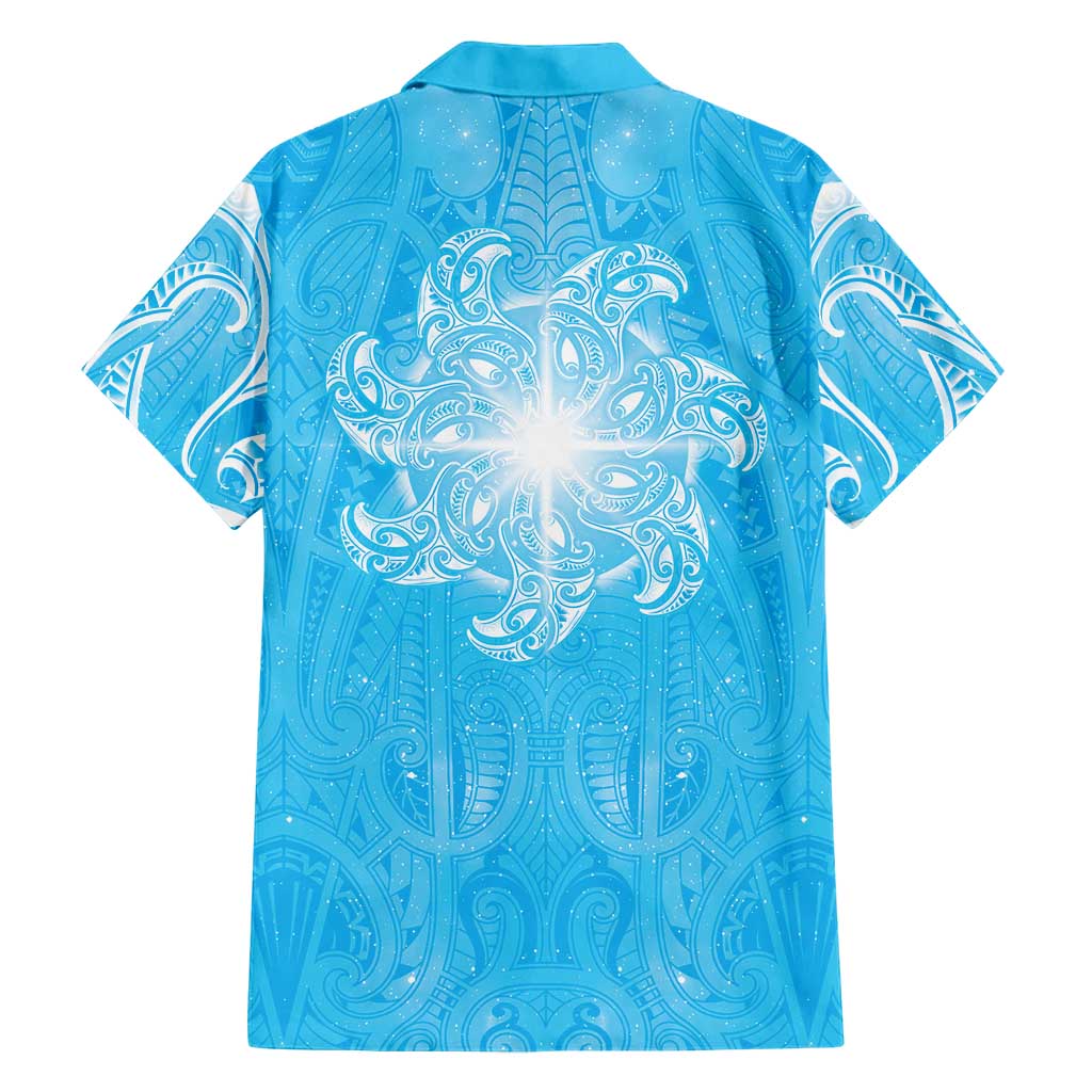 New Zealand Matariki Waiti Hawaiian Shirt Maori Moko Cyan Galaxy LT05 - Polynesian Pride