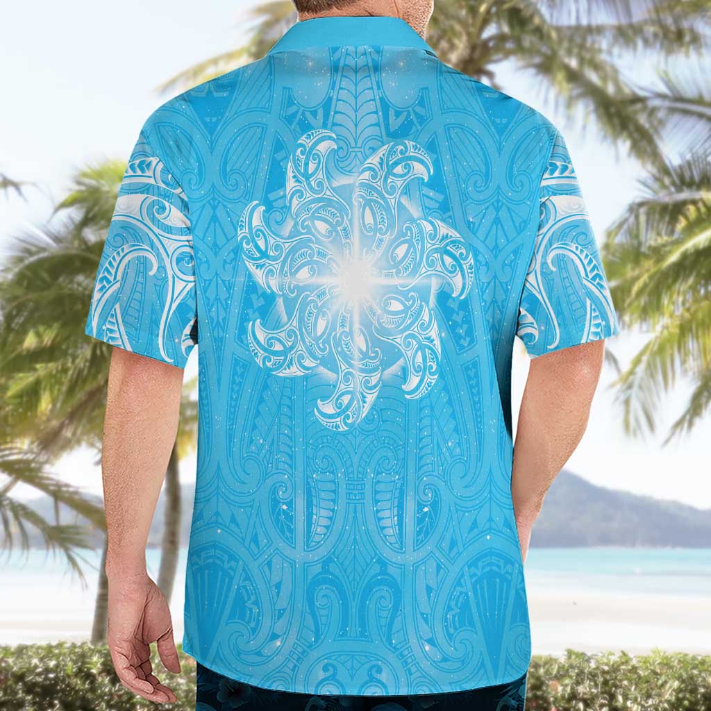 New Zealand Matariki Waiti Hawaiian Shirt Maori Moko Cyan Galaxy LT05 - Polynesian Pride