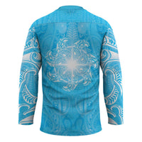 New Zealand Matariki Waiti Hockey Jersey Maori Moko Cyan Galaxy LT05 - Polynesian Pride