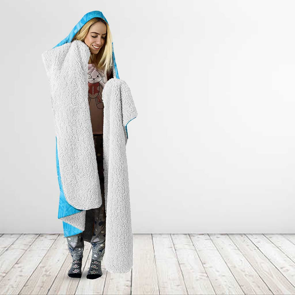 New Zealand Matariki Waiti Hooded Blanket Maori Moko Cyan Galaxy