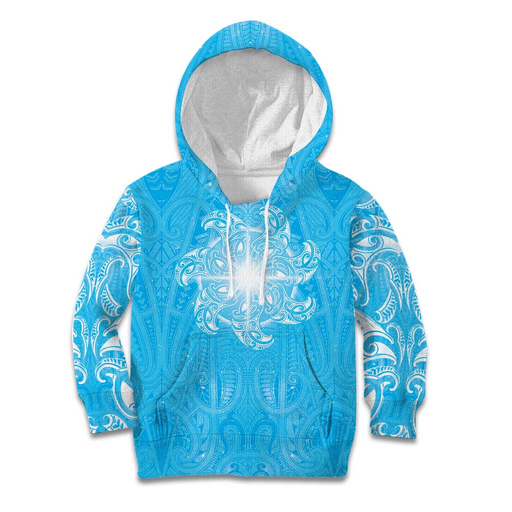 New Zealand Matariki Waiti Kid Hoodie Maori Moko Cyan Galaxy LT05 Hoodie Cyan - Polynesian Pride